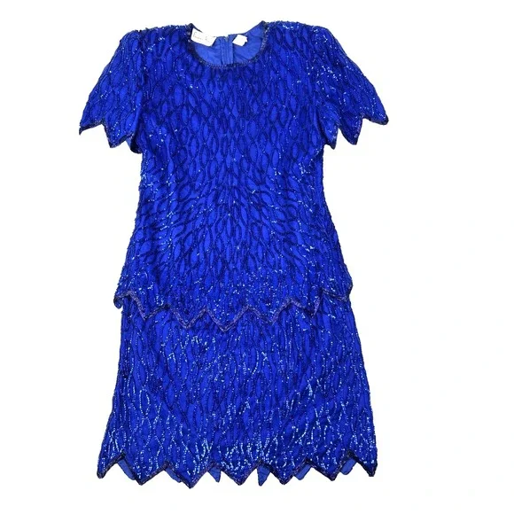 laurence kazar beaded dress Laurence Kazar Dress Vintage Beaded Evening Gown Dress Black Silver – Modig main image 1